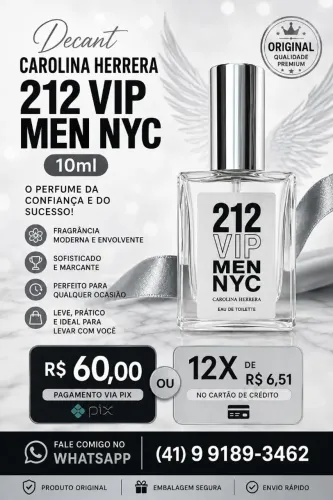 Decant 10ml Carolina Herrera 212 VIP MEN NYC Original 