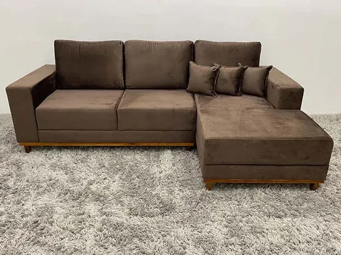 Sofá 3 Lugares 2,50 m Marrom Chaise a54