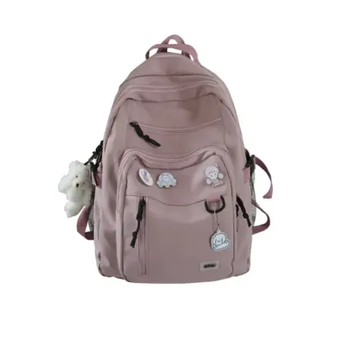 Mochila escolar feminina com chaveiro de ursinho cor rosa