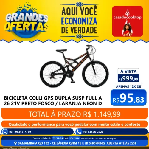 Bic. colli gps dupla susp. full a.26 21v preto fosco/laranja neon d