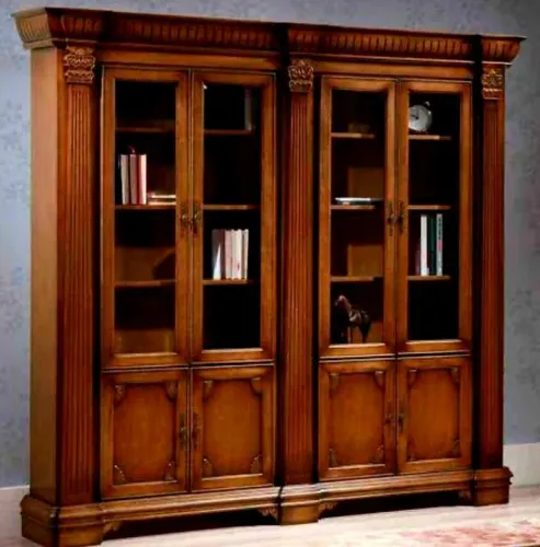 Estante de Livros Fênix Grande 4 Portas de Vidro Madeira Maciça Design Clássico