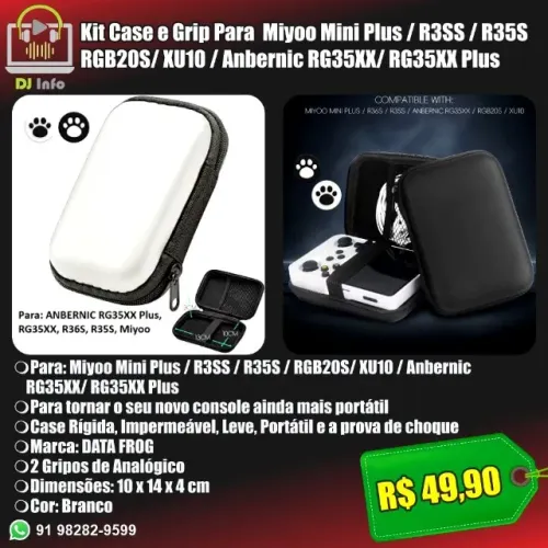 Kit Case e Grip Para  Miyoo Mini Plus / R3SS / R35S RGB20S/ XU10 / Anbernic RG35XX/ RG35XX