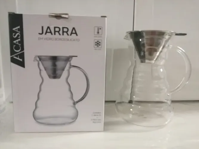 NOVO - Jarra Café Vidro Borossilicato Filtro Inox - 1 L