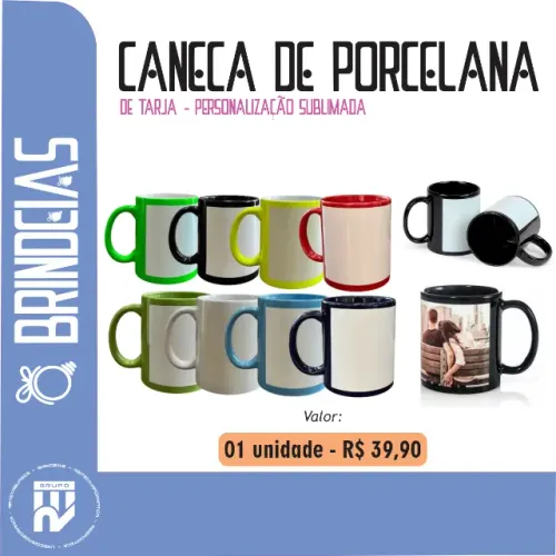 Caneca de Porcelana de Tarja brindes Personalizado Brindeias