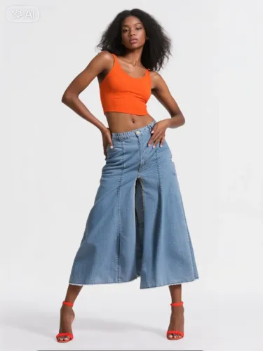 Saia mídi jeans Boho 