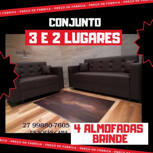 CONJUNTO DE SOFÁS 3 e 2 LUGARES, 4 ALMOFADAS de BRINDE 