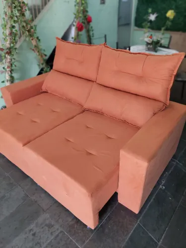Sofá Retrátil Reclinável Larg 180cm Veludinho Terracota