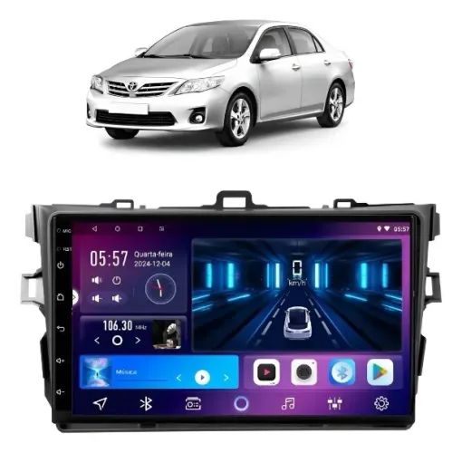 Central Multimídia Octacore 9 Pol. 4Gb/64Gb Carplay/ A. Auto s/ fio Corolla 2009 a 2014
