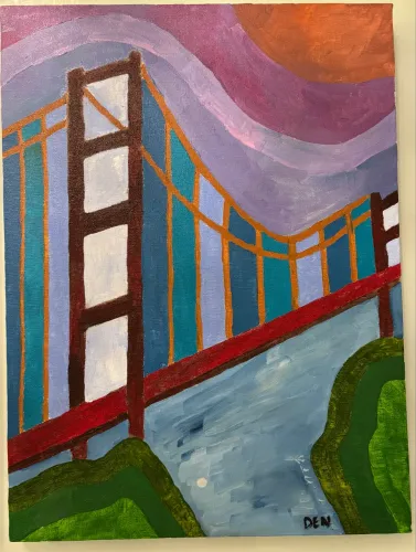 Tela em acrílico pintura moderna alusivo à ponte 