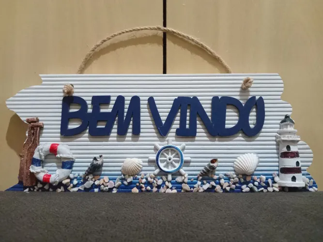 Placa Decorativa Bem Vindo Praia Marítimo Náutica