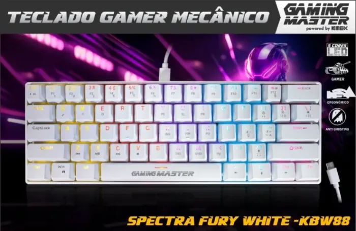 Teclado Mecânico 60% Switch Blue Spectra Fury White Kbw88 *ENTREGA GRÁTIS*