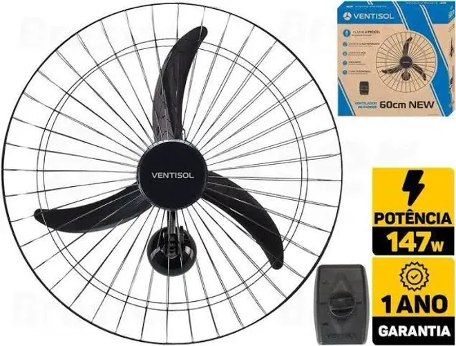 Ventilador de parede Ventisol 147W 60cm - Novo