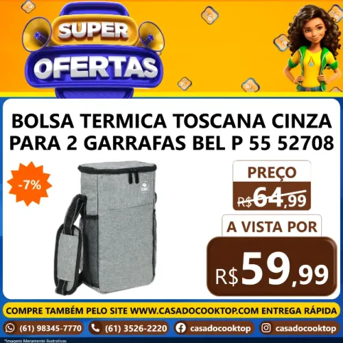 BOLSA TERMICA TOSCANA CINZA PARA 2 GARRAFAS BEL (P55) 52708