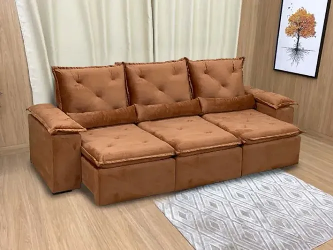 Sofá Retrátil 3 Lugares 270cm Veludo Terracota 