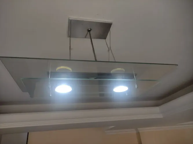 Pendente de vidro para 03 lâmpadas 50 cm x 28 cm - Inox