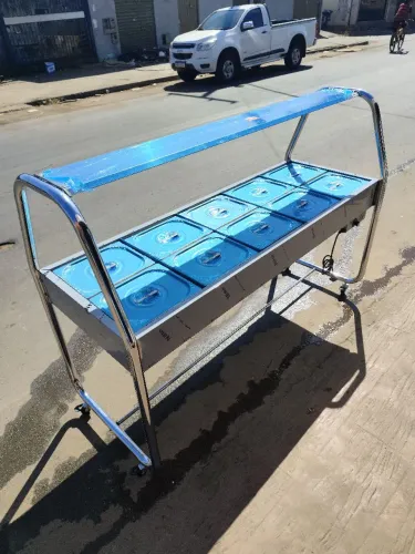 Balcão de Aço Inox para Buffet com 10 Recipientes " LEIA A DESCRIÇÃO "