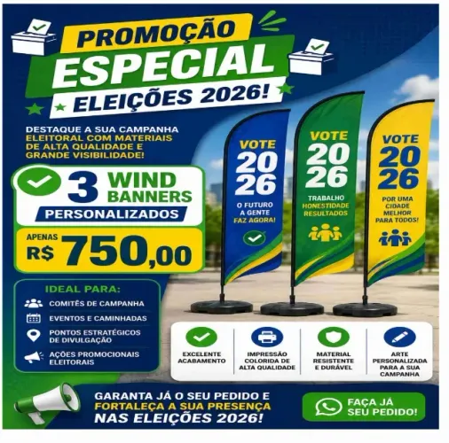 Eleições 2026: 3 wind banner personalizados