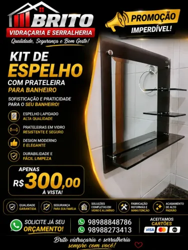 Kit de espelho e pratileiras para banheiro