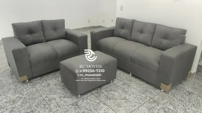 Sofá 2 e tres lugares com Puff Suede de qualidade D33 Confortável Direto da Fábrica