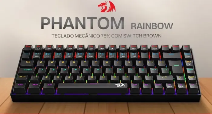 Teclado Mecânico Gamer Redragon Phantom 75% Iluminação Rainbow Preto, Switch Brown