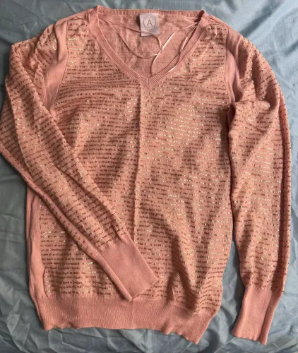 Blusa rosa claro com brilhos paetês manga comprida 