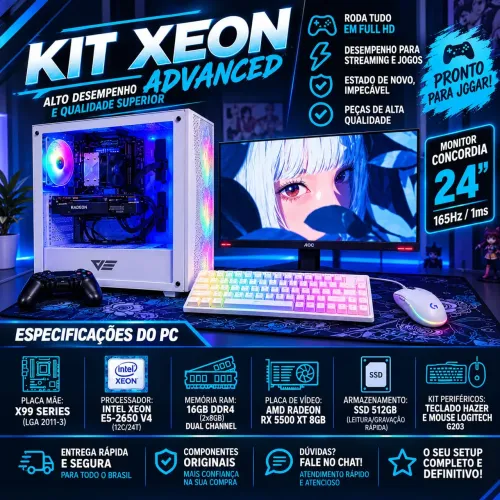 Pc Gamer Completo Branco RGB + Monitor 165hz + Periféricos