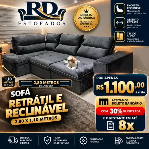 Sofá retrátil e reclinável 2.80 