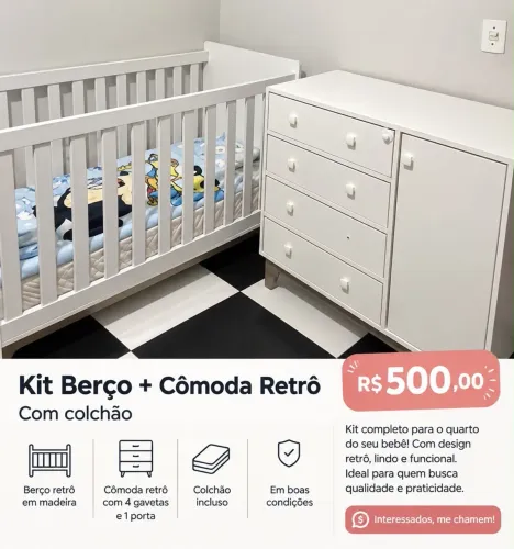 BERÇO E COMODA PARA BEBÊ