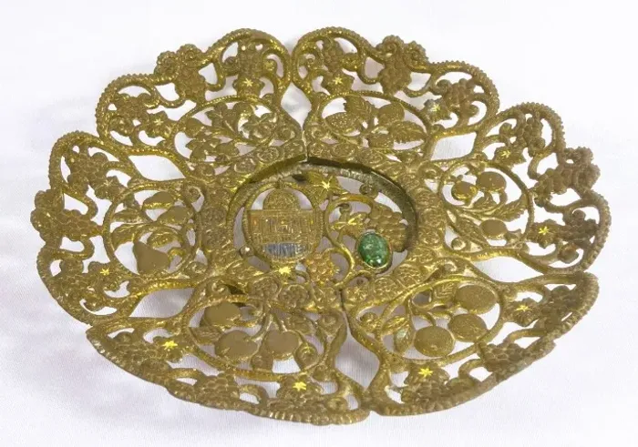 Exuberante fruteira bronze de jerusalém decorada com pedra jade frutas, flores e folhas