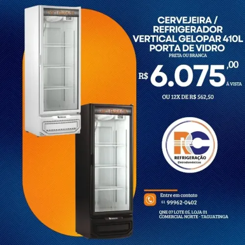 CERVEJEIRA / REFRIGERADOR VERTICAL GELOPAR 410L PORTA DE VIDRO BRANCA OU PRETA