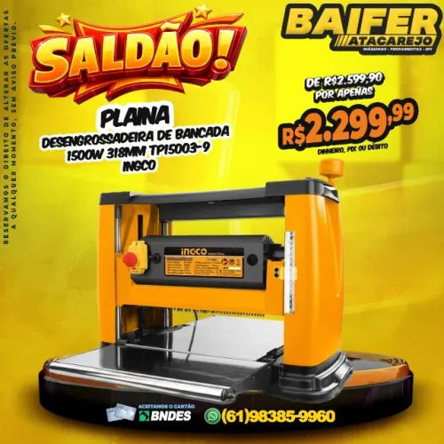 Plaina Desengrossadeira de Bancada 1500w 318mm Tp15003-9 Ingco