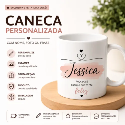 Caneca Personalizada Premium - Foto, Nome, Frases e Logos
