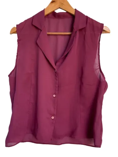 Blusa Regata Feminina Chiffon Vinho, Tamanho M