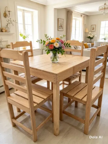 Conjunto de Mesa + 4 Cadeiras , Feito à Mão em madeira Maciço | Qualidade Única