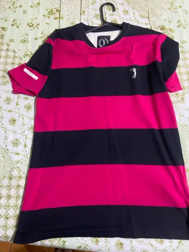 Camiseta Masculina Aleatory Listrada Rosa e Preto - Original