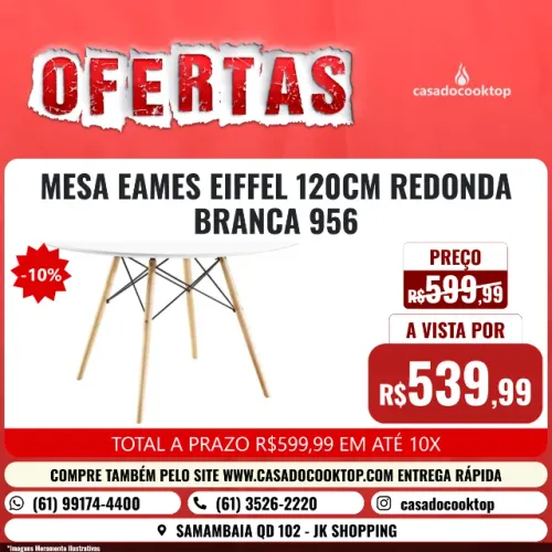 MESA EAMES EIFFEL 120CM REDONDA BRANCA 956