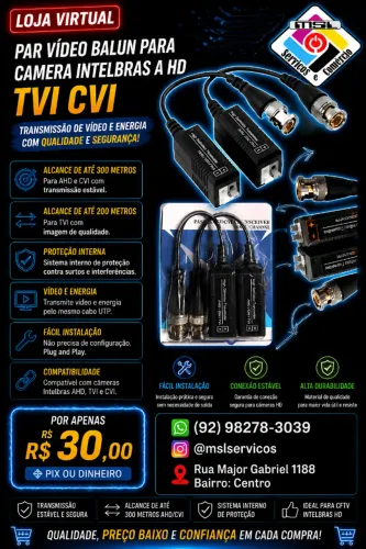 Par Vídeo Balun para Câmera Intelbras AHD / TVI / CVI