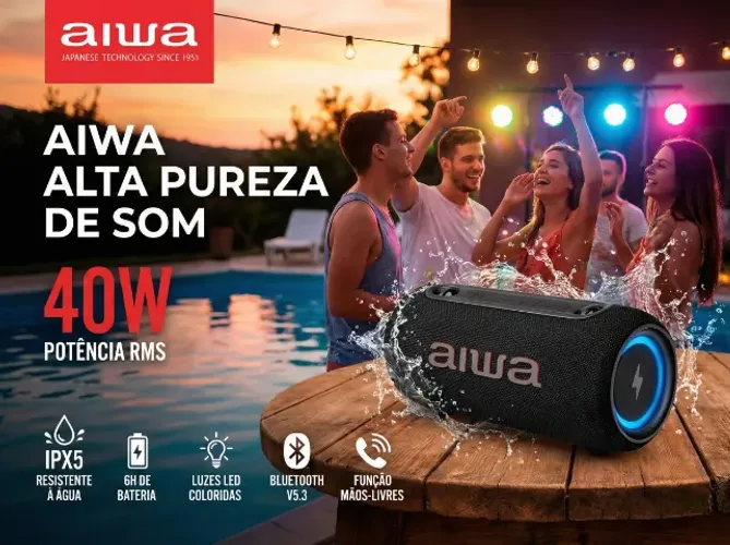 Caixa de som AIWA AWS-SP-04-LB 40W RMS IPX5 Bluetooth 5.3 - nova lacrada