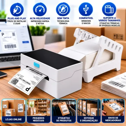 Impressora Térmica de Etiquetas Adesivas 10x15 USB para Shopee Mercado Livre