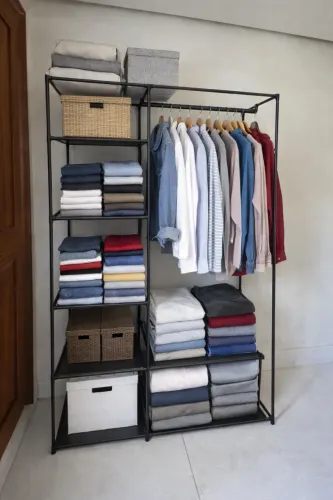 Closet Aramado Preto Completo - Cabideiro + 4 Prateleiras | Ótimo Estado