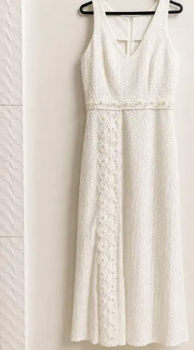 - Vestido Longo Renda Branca/Off-white com Pérolas - Casamento/Festa