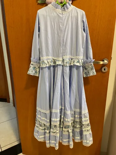 Vestido de Prenda Gaúcha Infantil/Juvenil em Tricoline - Sob Medida (Azul Floral)