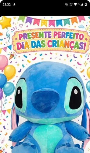 Pelúcia Gigante Stitch Azul - 60cm - Big Feet - Presente Dia das Crianças