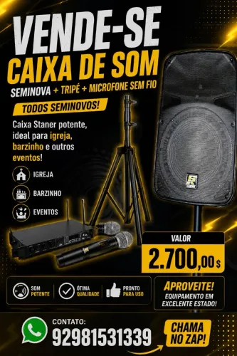 Caixa de som nova potente e tripé com microfone sem fio