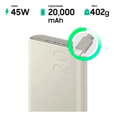 Bateria Carregador Portatil 3x USB-C 20000mAh Super Rapida 45W