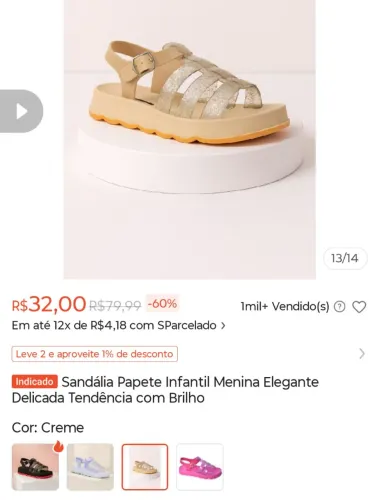 Sandália infantil número 31/32