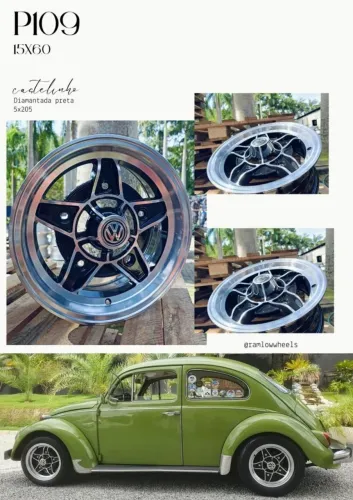 Rodas aro 15 Volkswagen Fusca Castelinho preta com diamantado 5x205 novas