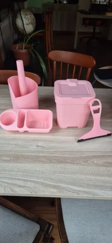 Kit organizador/secador de louça rosa - 4 peças