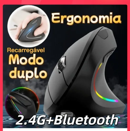 Mouse vertical conexão wireless mais Bluetooth sem fio 