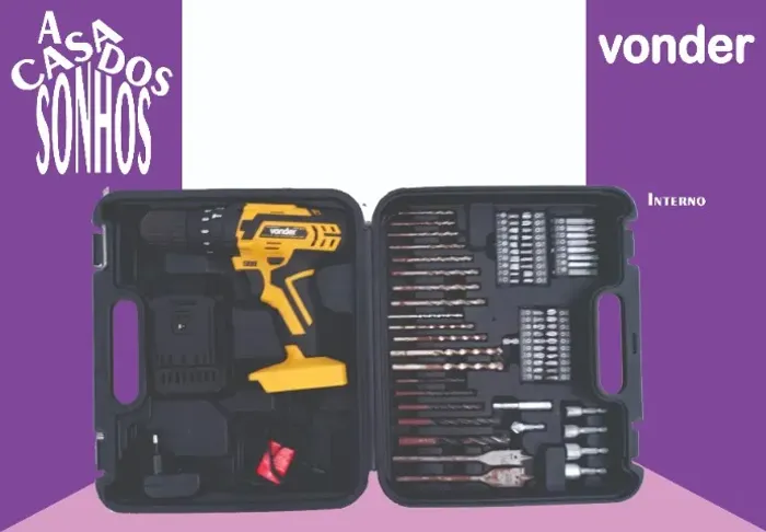 ParParafusadeira e Furadeira com Impacto 12v À Bateria + Acessórios + Maleta - Vonder